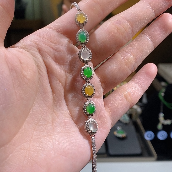 【闪购商品】翡翠手链银S925镶嵌hen蛋面手链0122