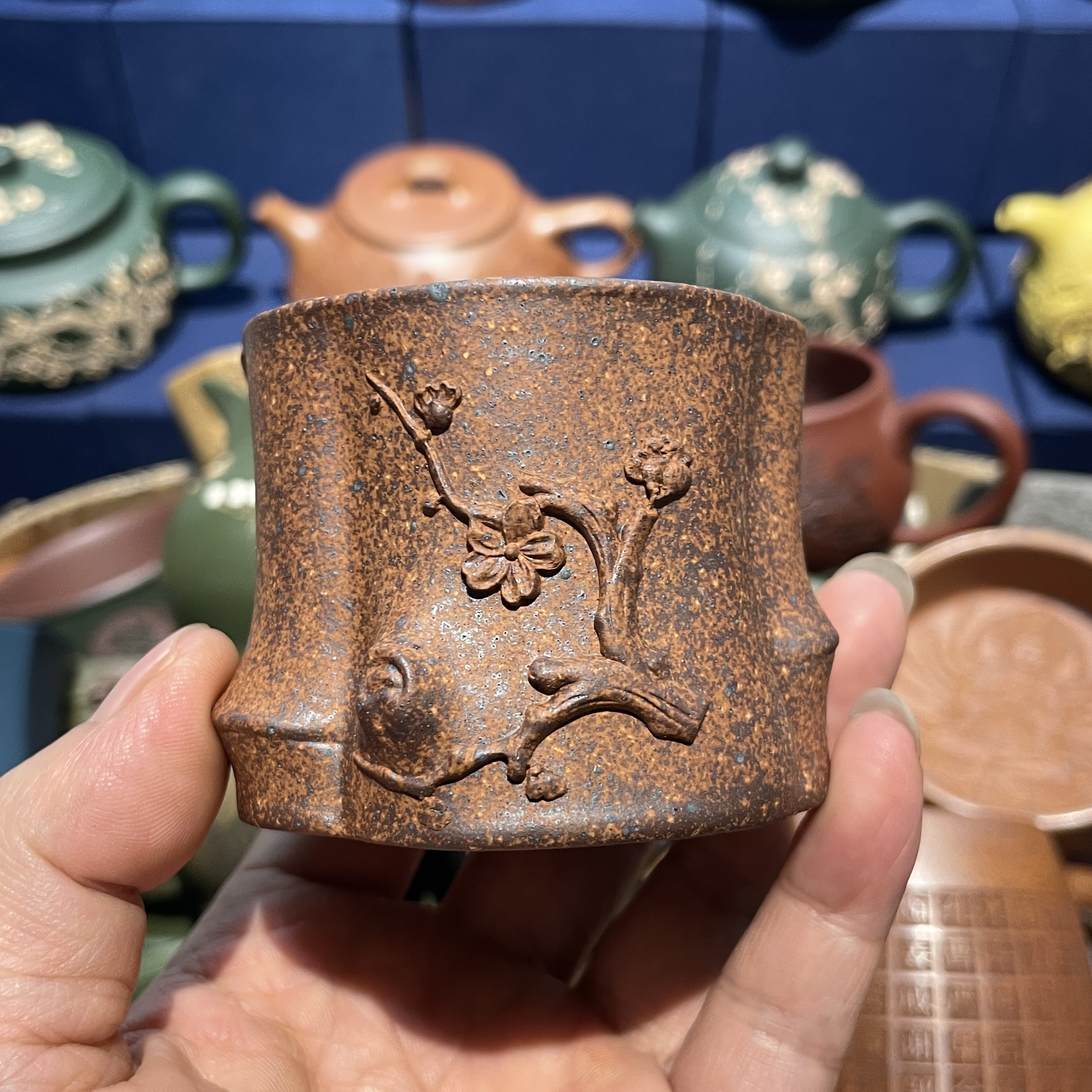 原矿紫砂高温柴烧龙骨金砂纯手工树桩主人杯紫砂杯100毫升茶杯