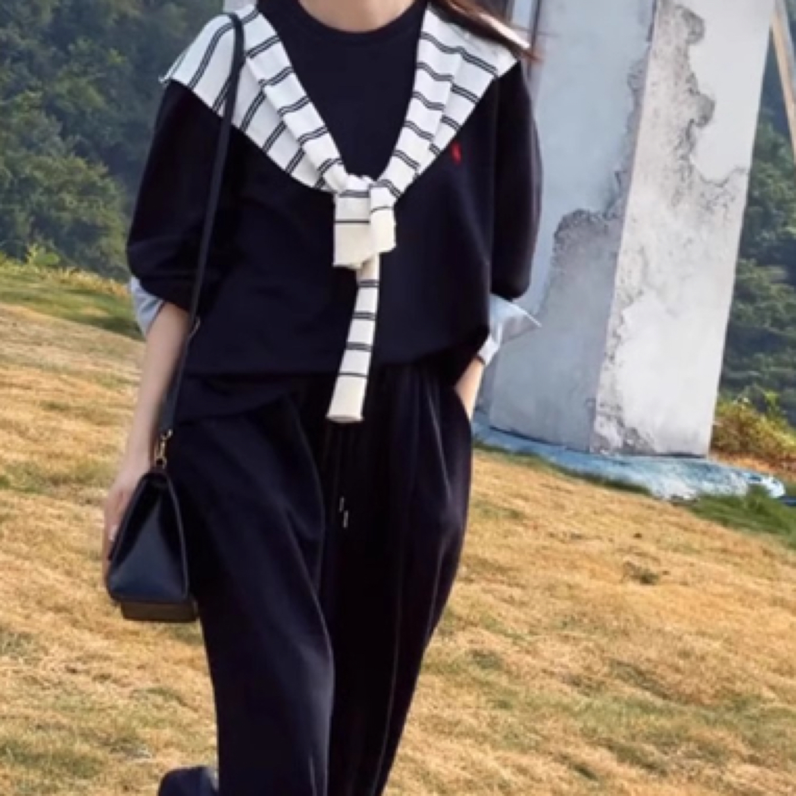 2469秋冬宽松运动服套装女时尚洋气减龄圆领卫衣阔腿裤显瘦三件套