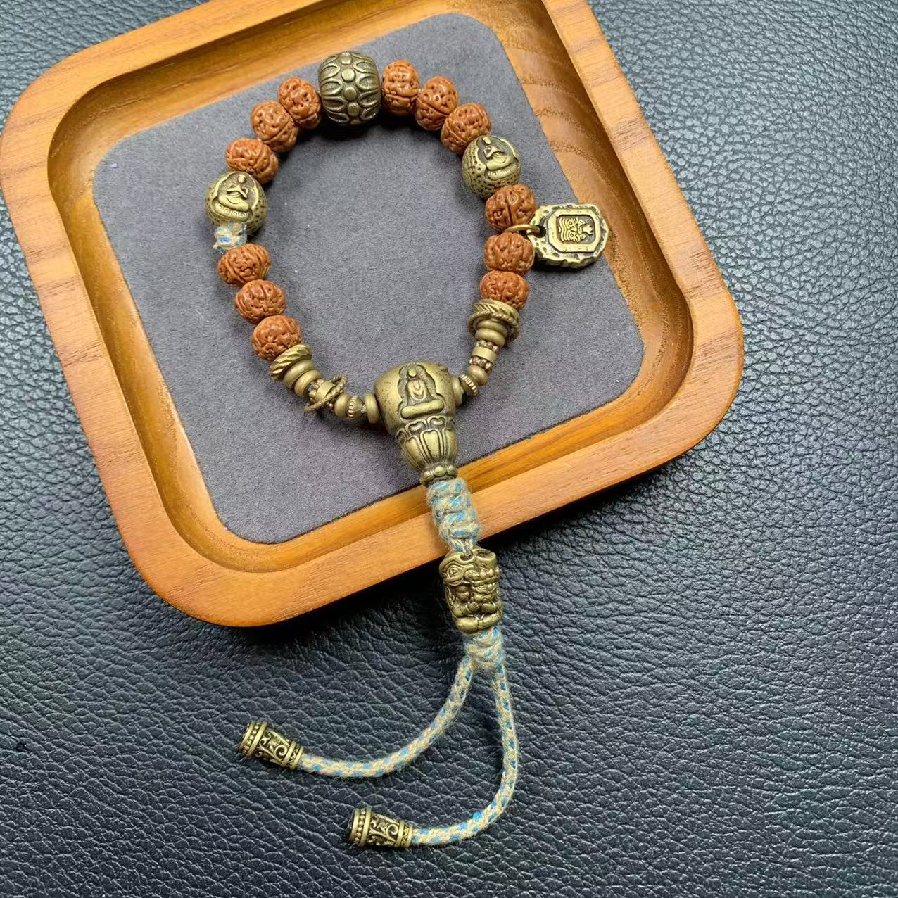 黄铜文玩配饰套装格桑花老型顶珠无相佛腰珠三通扎基背云唐草弟子