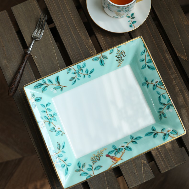 安娜16点（春日茶园）小清新复古精致骨瓷方盘