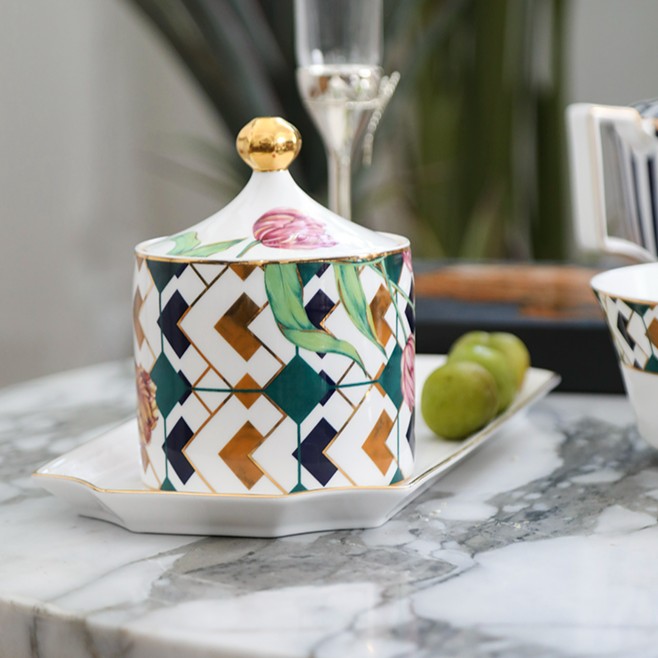 安娜16点（假日郁金香）骨瓷轻奢茶叶罐复古密封罐