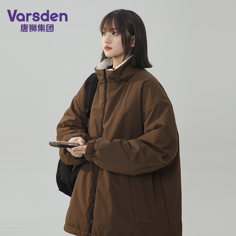 唐狮集团Varsden双面穿羊羔绒棉服外套男冬季短款保暖青少年外套
