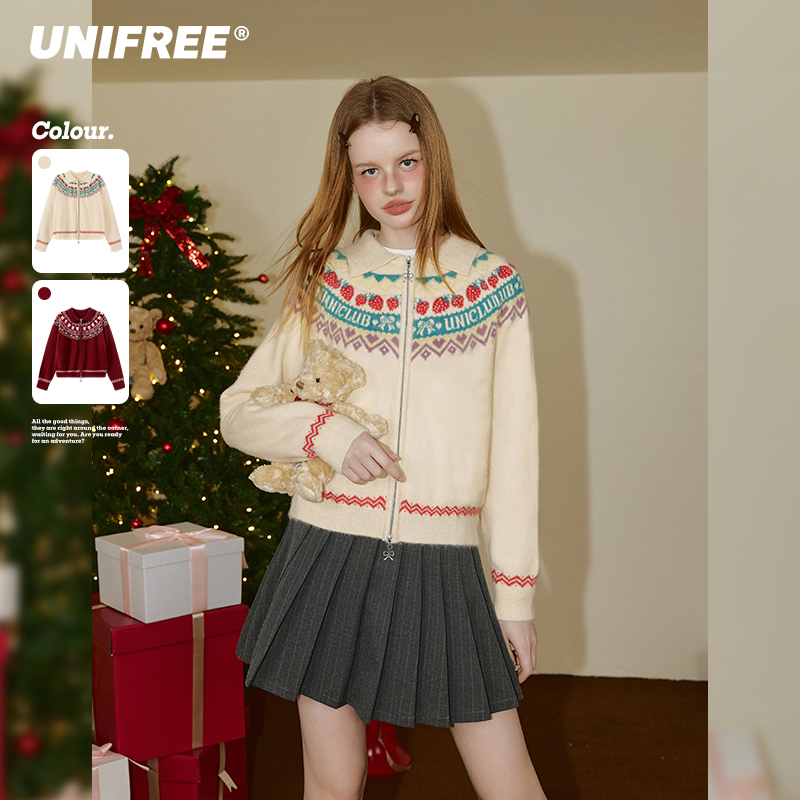 【云c专属】UNIFREE安可拉红针织衫复古百搭U244N107C1K2