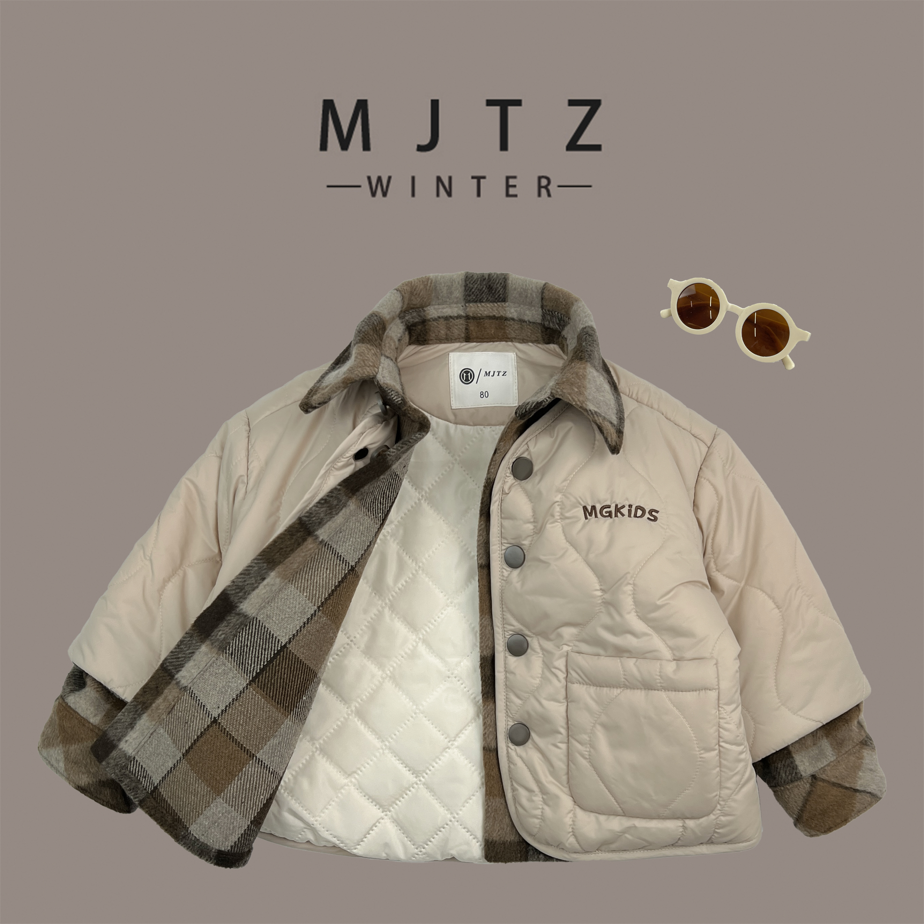 2023秋季童装新款时尚潮酷设计师款上衣绗棉加厚假两件外套MJ5010