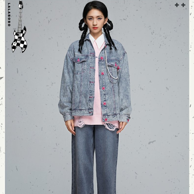 郑州（不退不换）涂鸦插画立体刺绣宽松牛仔夹克女|L21C-WSJW14
