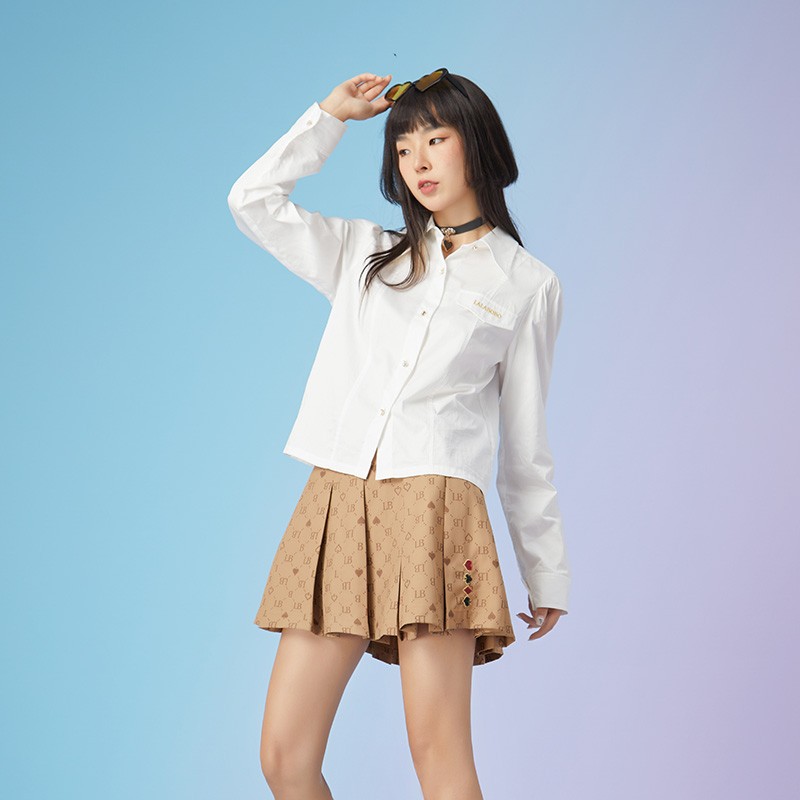 杭州不退不换LALABOBO新款黑桃纯色白衬衫女士内搭CBBC-WSWC11