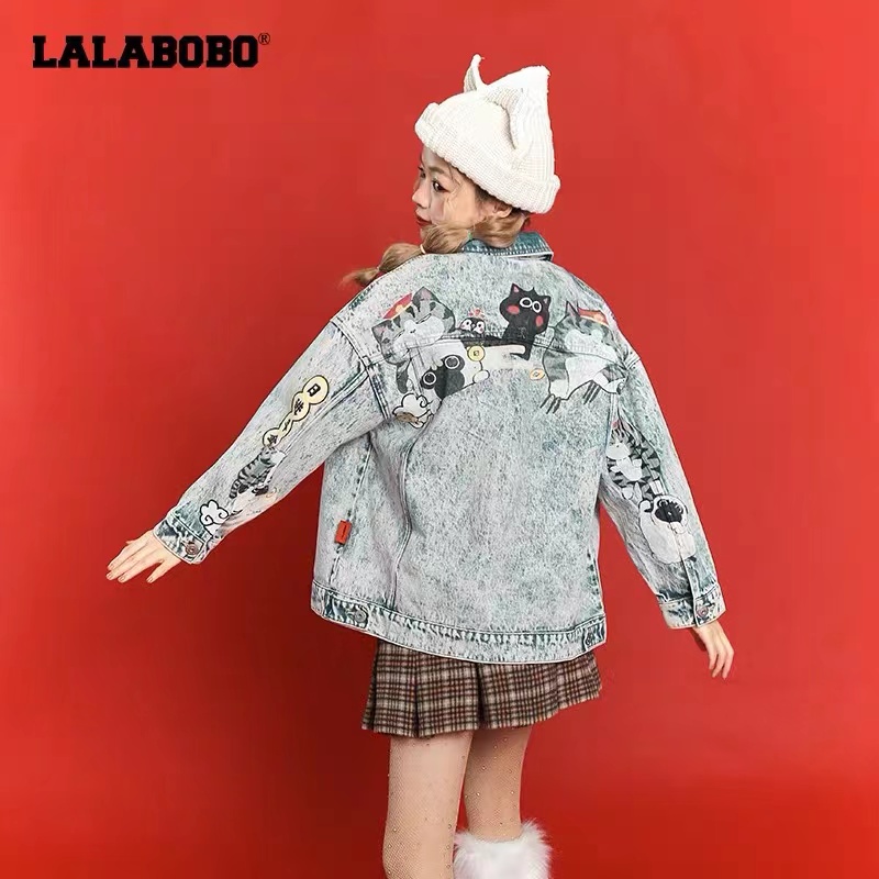 杭州LALABOBO2022春新品吾皇印花复古水洗牛仔夹克|W22A-WSJW12