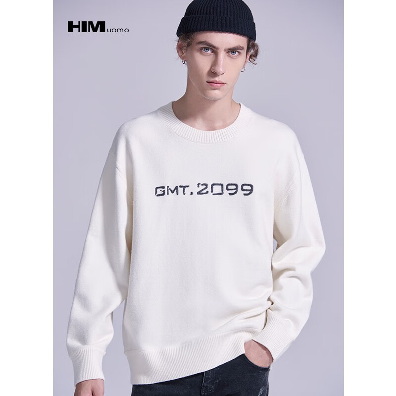 HIM漢崇 字母柔软针织线衫男潮流撞色微弹加厚长袖毛衣 2023冬季