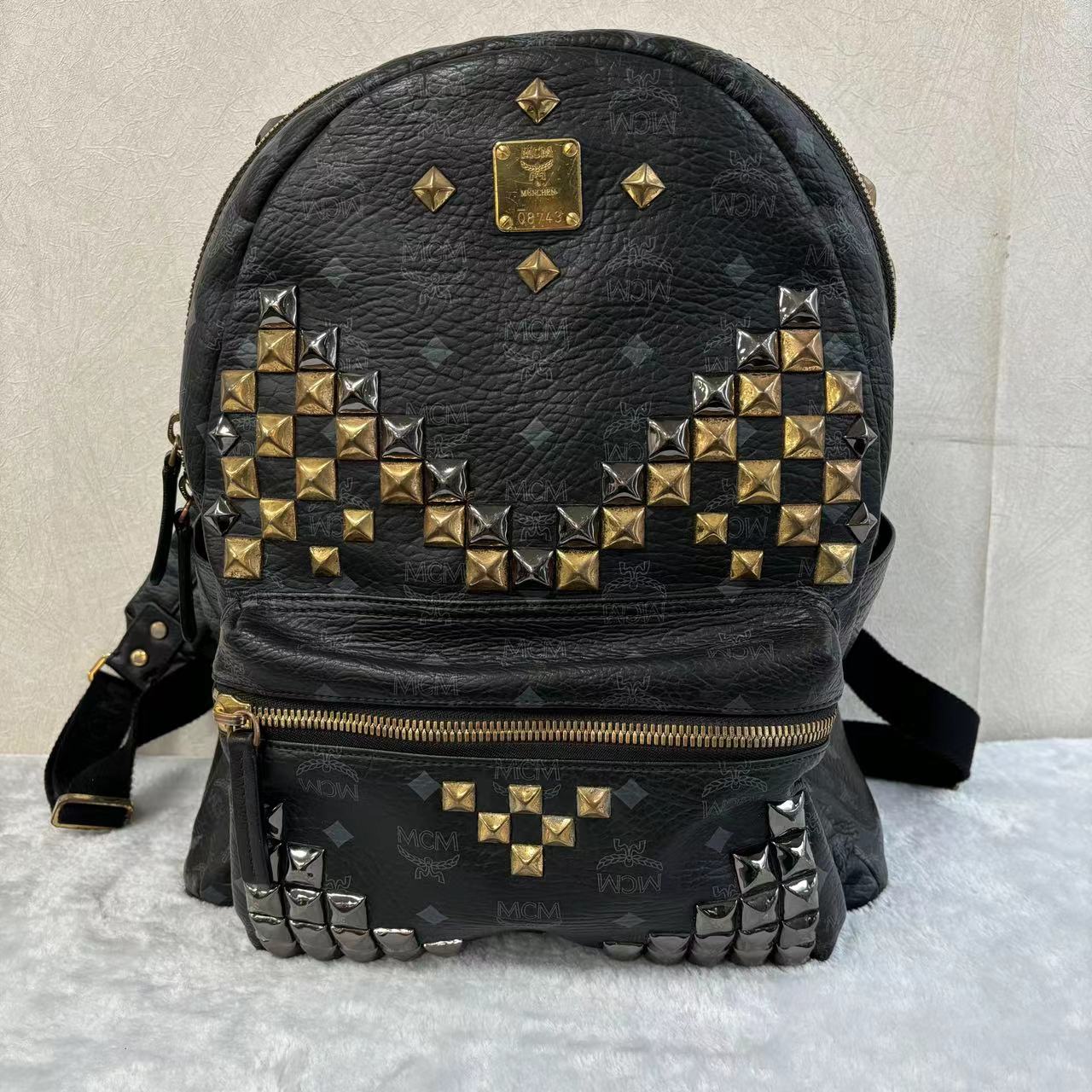 95新 MCM XM/气质经典干邑色满印老花手提包/PJ07725016