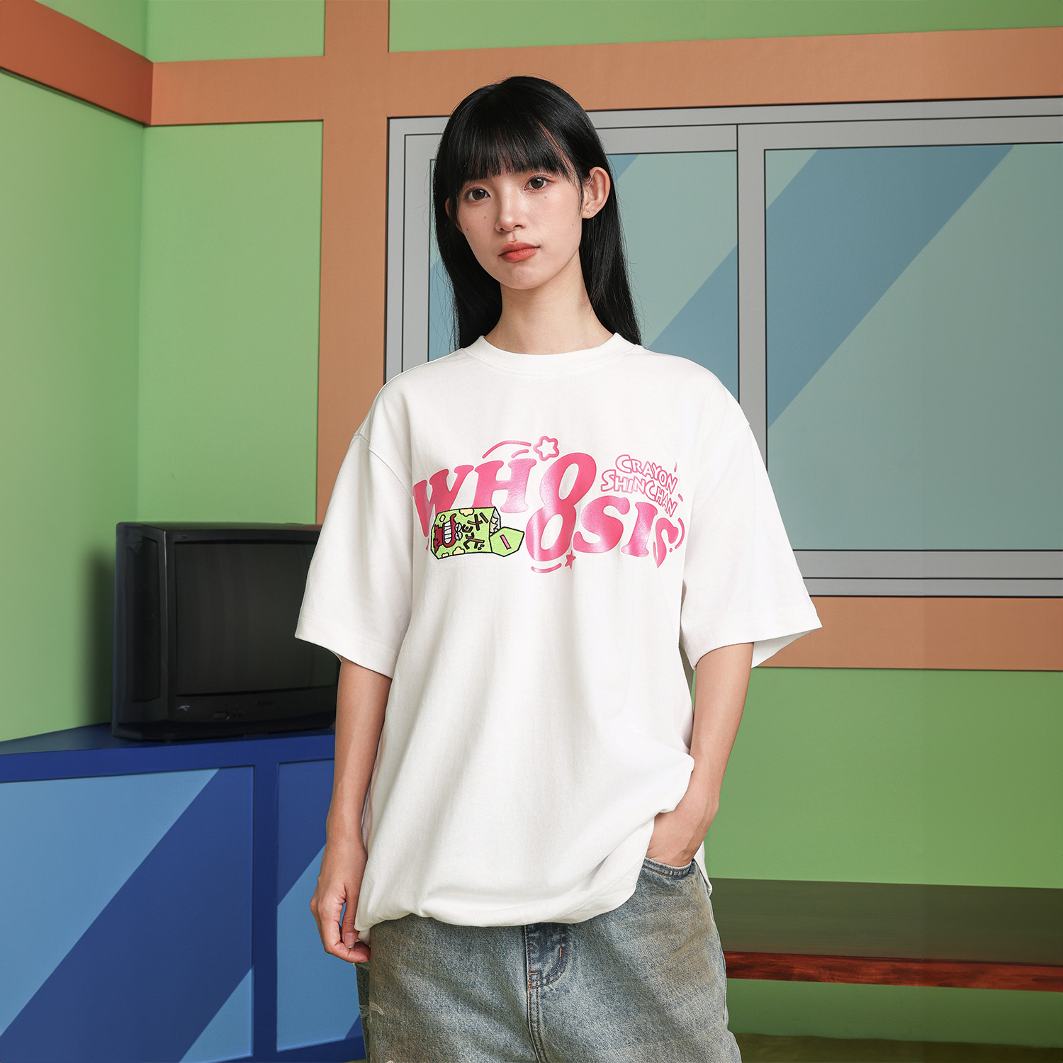 【蜡笔小新官方联名】WHOOSIS 幸运饼干短袖百搭T恤动漫情侣男女夏