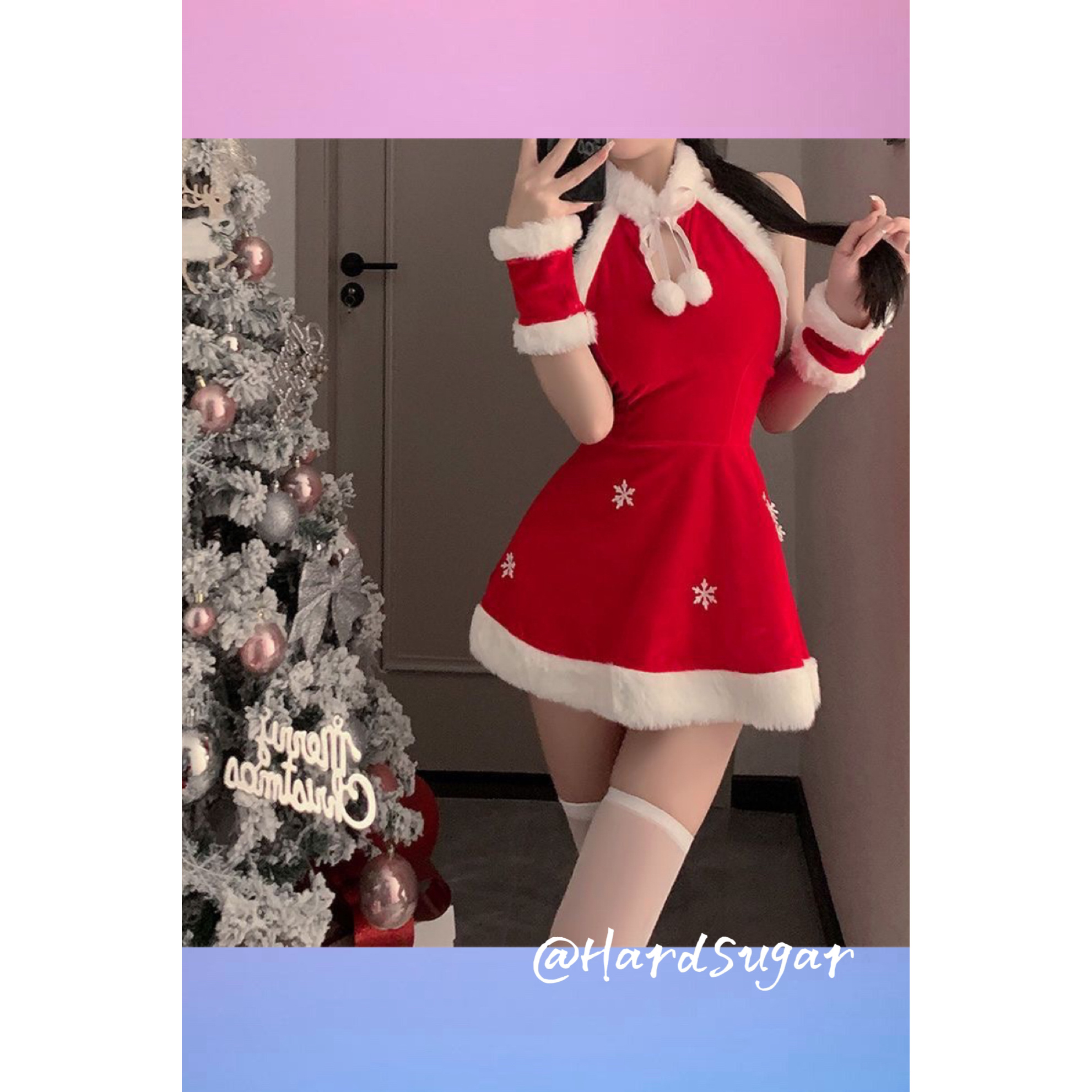 【硬糖推荐】圣诞裙子显瘦小个子公主短款性感网红红色气质约会挂脖