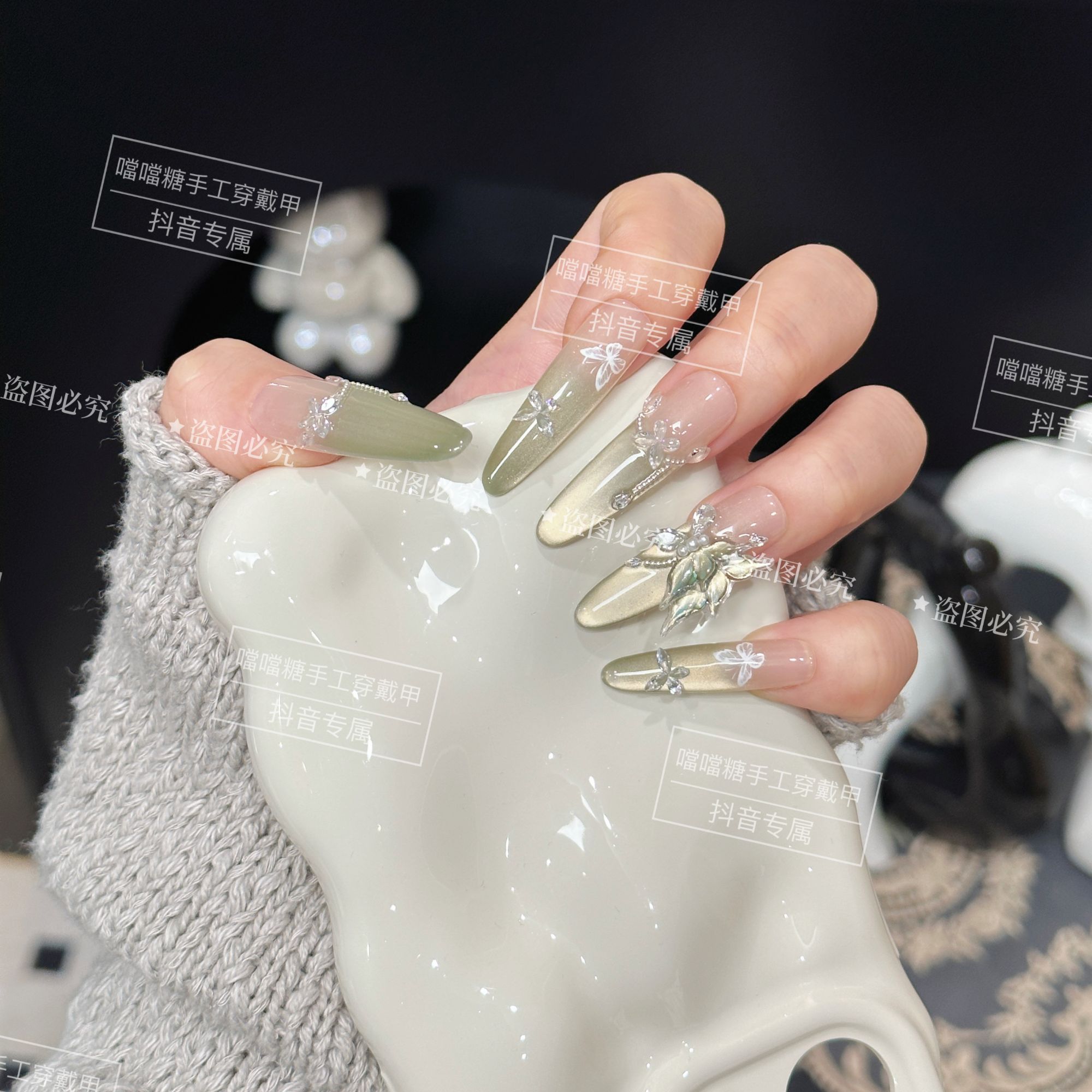 【冰蝶·碧玺】秋冬原创猫眼显白气质百搭穿戴甲 Y10