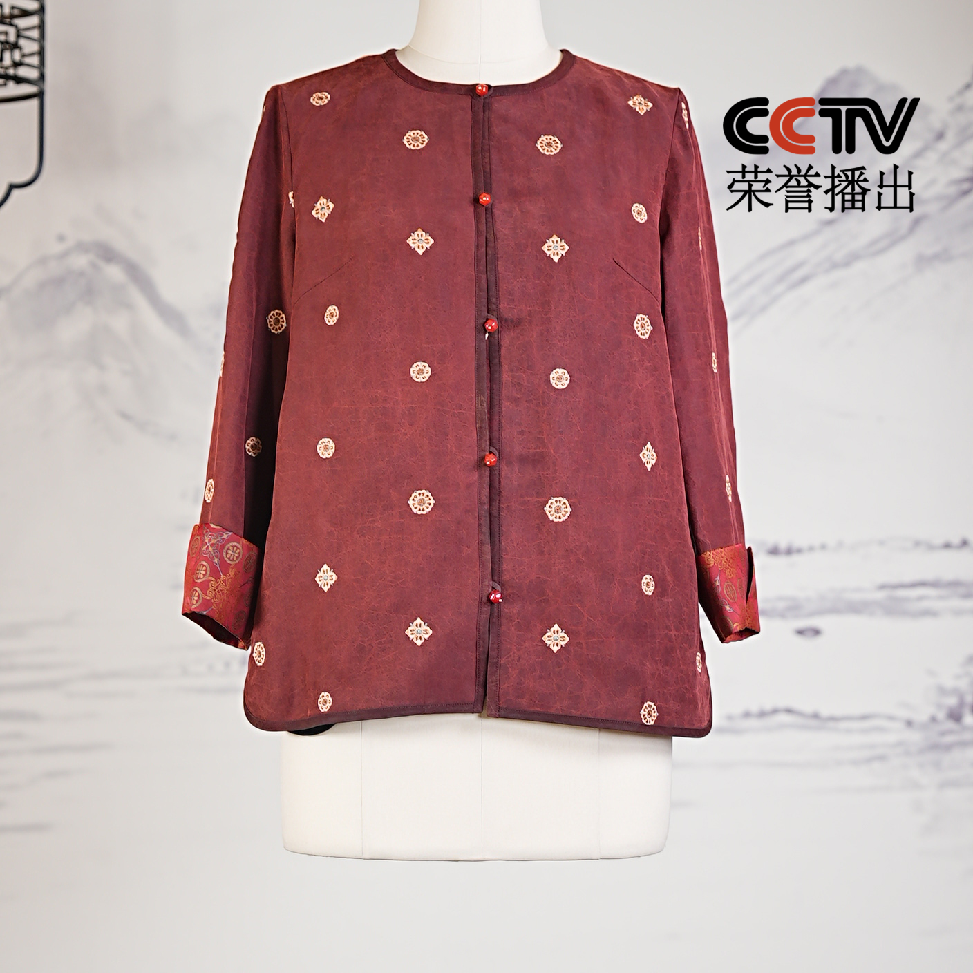 【馥雅】提花电力纺龟香云纱新中式桑蚕丝长袖短外套1522