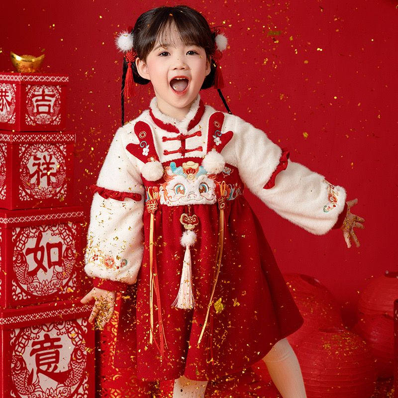 女童汉服拜年服加厚冬季女宝宝龙年唐装儿童中国风新年过年服