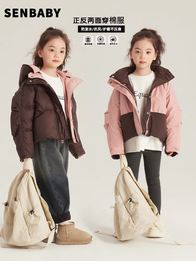 儿童袄冬季新款中大童防水防寒服女童中厚保暖外套美德