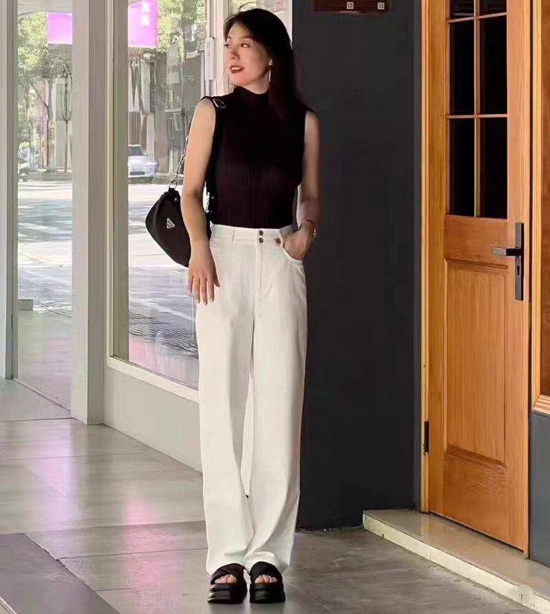 哥家松紧高腰百搭牛仔裤微微暇