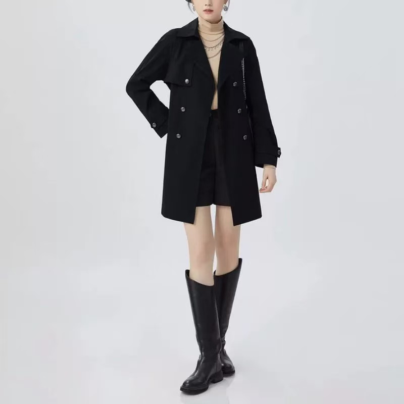 哥家简约百搭中长款系带风衣