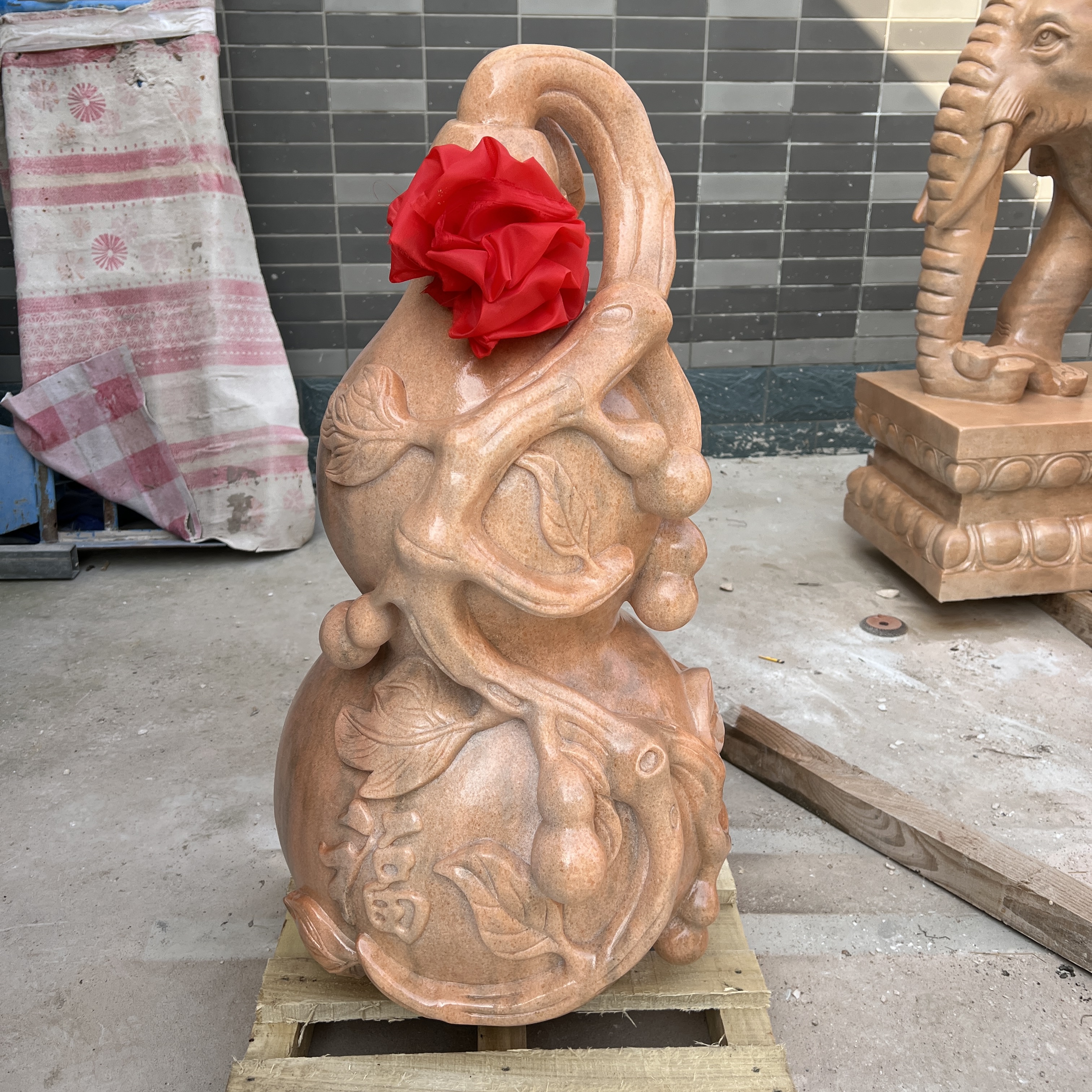 定制石雕葫芦天然晚霞红创意福禄手工摆件家居酒店装饰景观雕刻