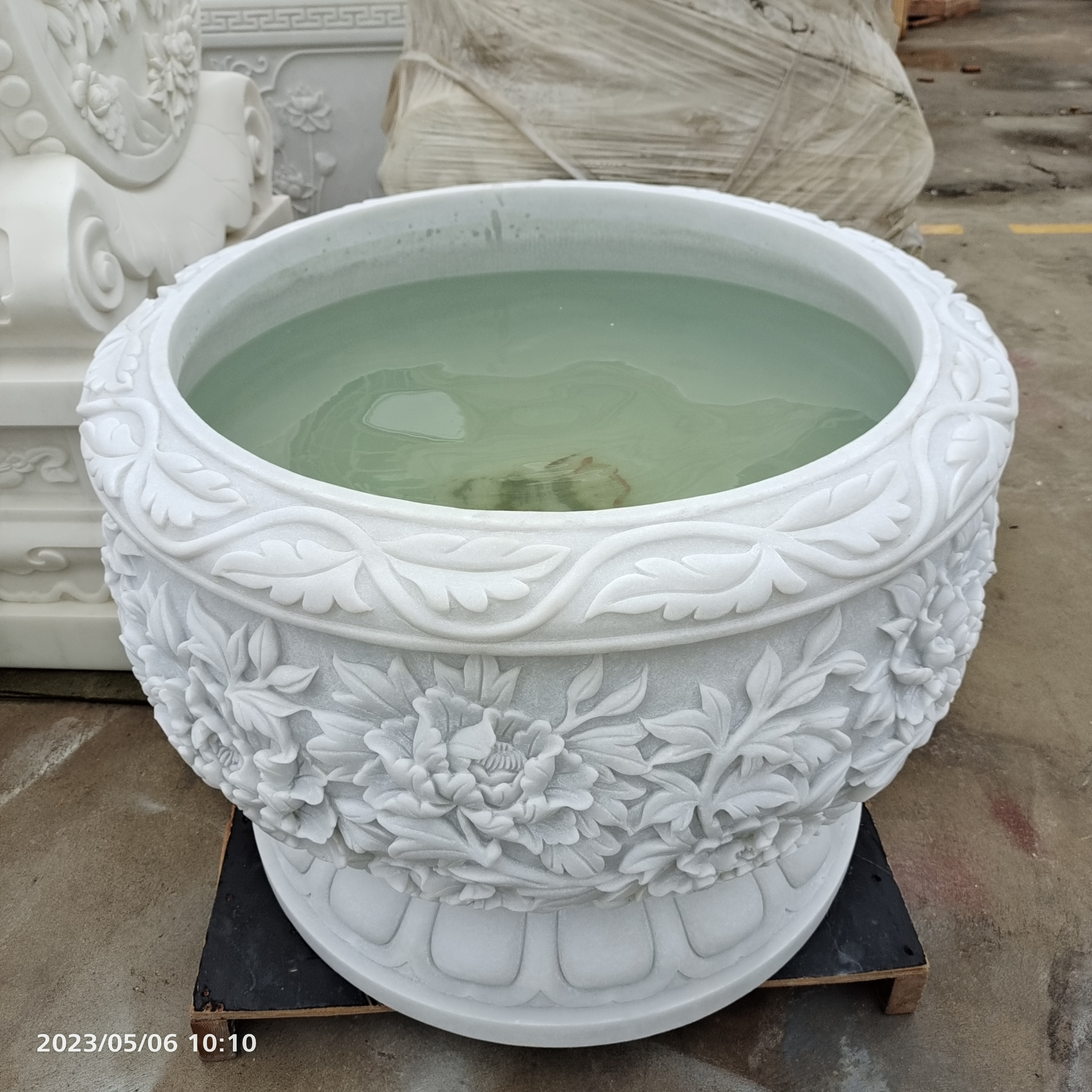 石雕鱼缸天然大理石汉白玉圆形门海户外庭院种花养鱼石缸摆件