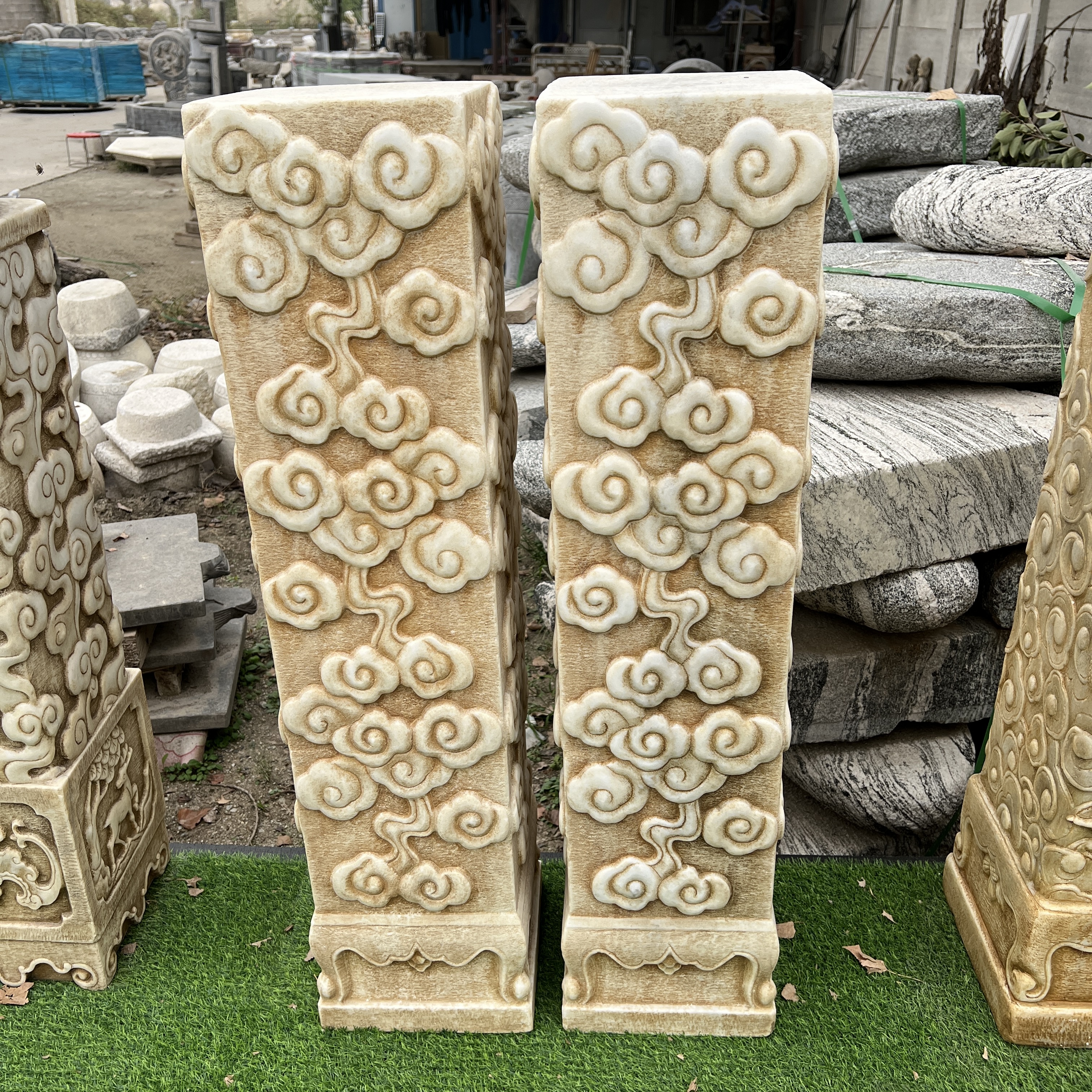 石雕云柱天然汉白玉复古花架别墅花园户外庭院景观雕刻方柱子摆件