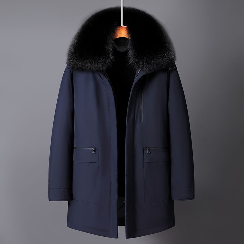 2023冬季新款派克羽绒服男中长版中老年爸爸装可脱卸内胆保