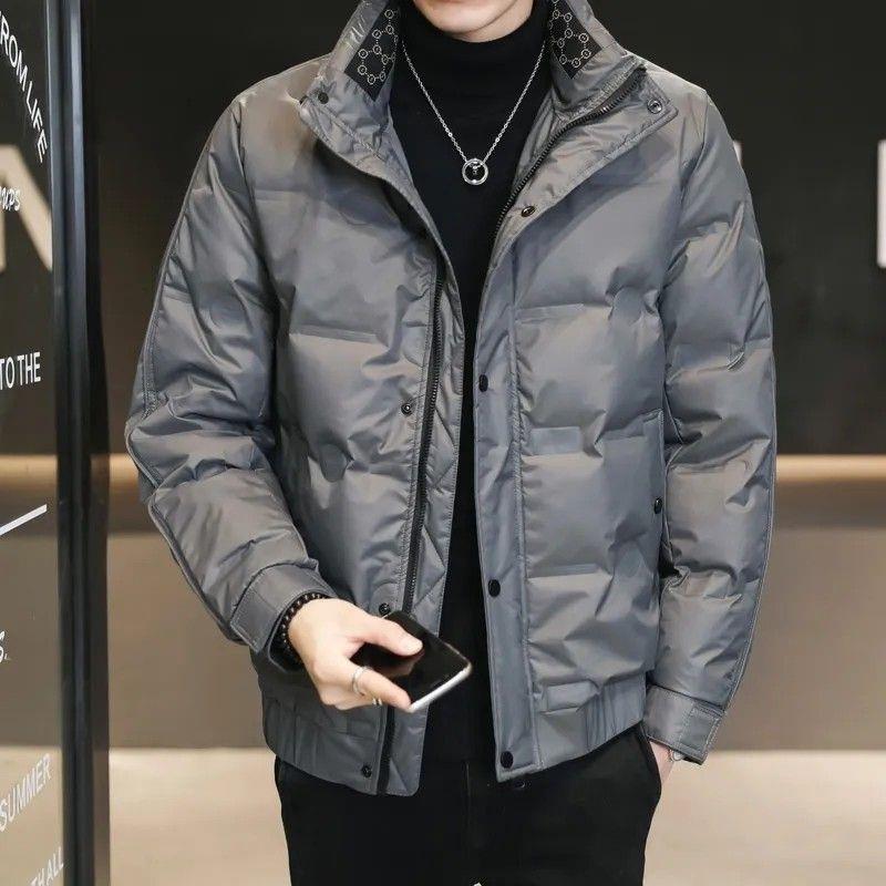 新款男士羽绒服20233年新款轻薄加厚短款立领压花冬装潮牌帅气