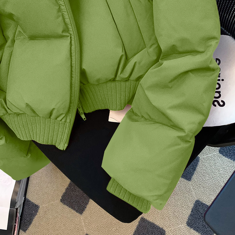 新款2023羽绒服韩版高级感绿色服女装冬季加厚立领面包服高腰短款