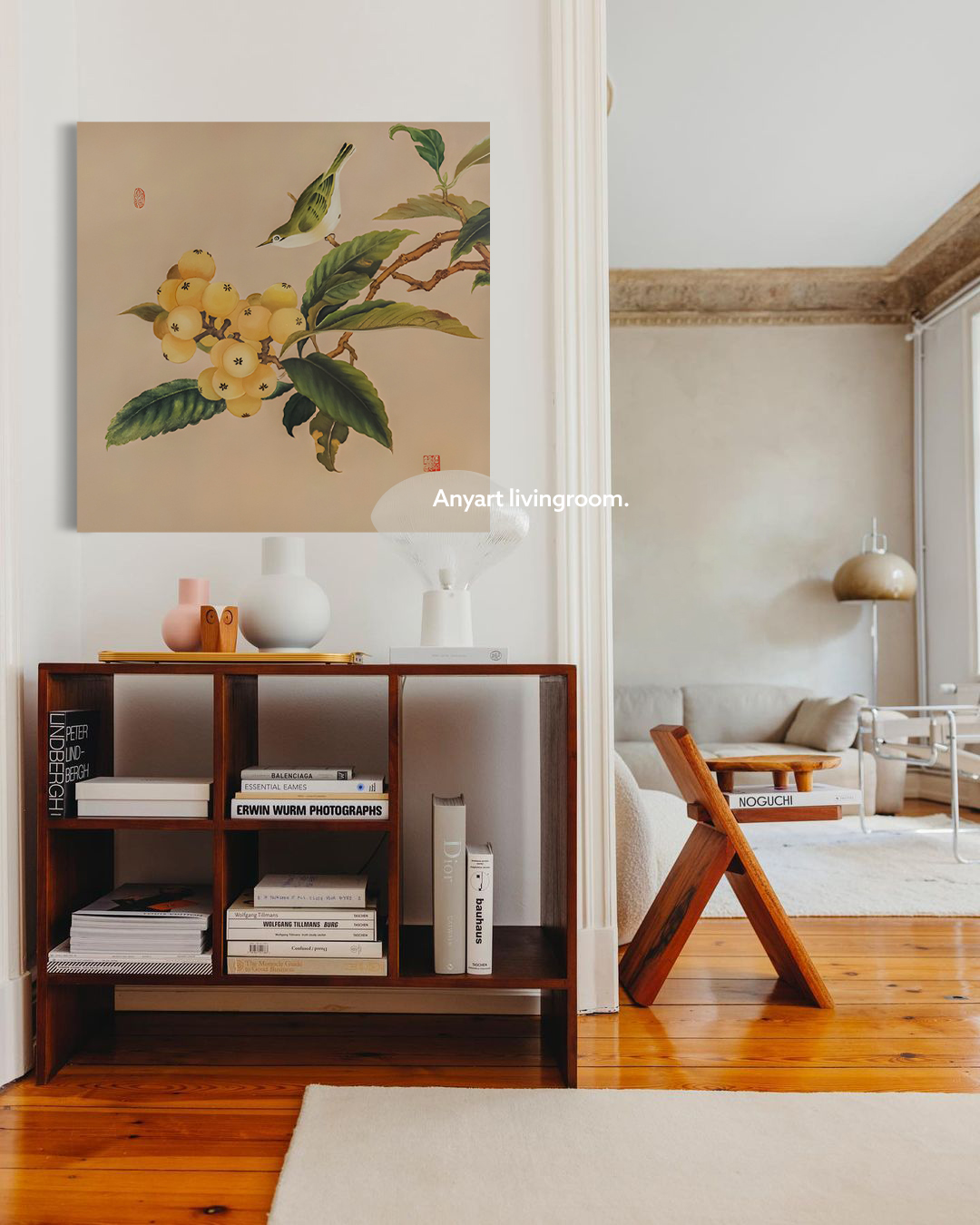 安奈挂画“枇杷山鸟图” 清雅好寓意入户客厅餐厅玄关新中式中古画