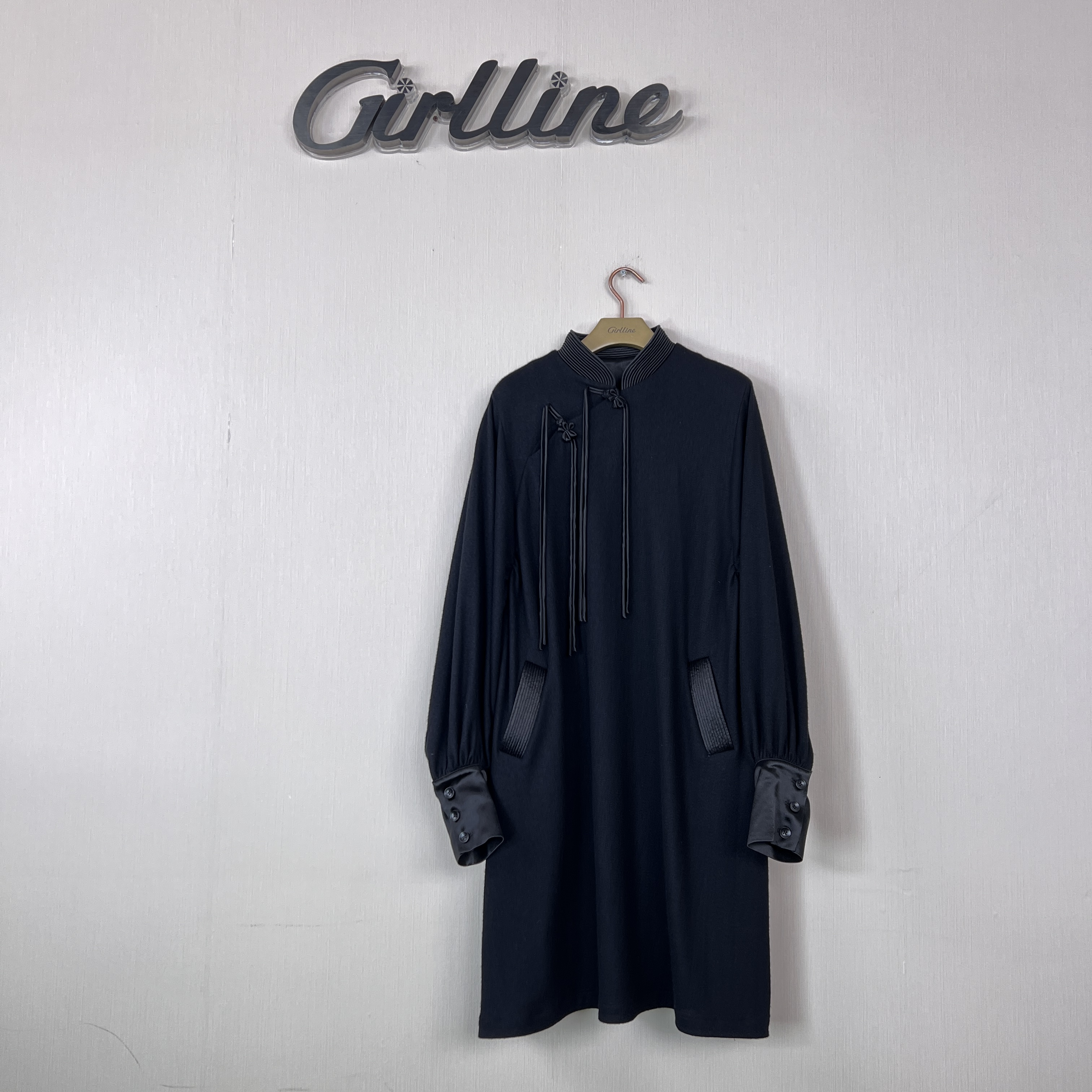 GX80G2008【大宅门】设计师新中式时尚气质黑色复古盘扣羊毛上衣