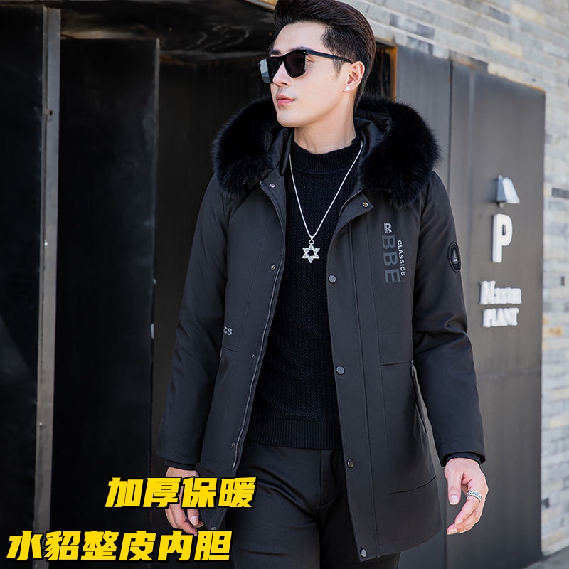 2代男士派克服水貂内胆中长款活力活面可拆卸保暖连帽加厚冬外套