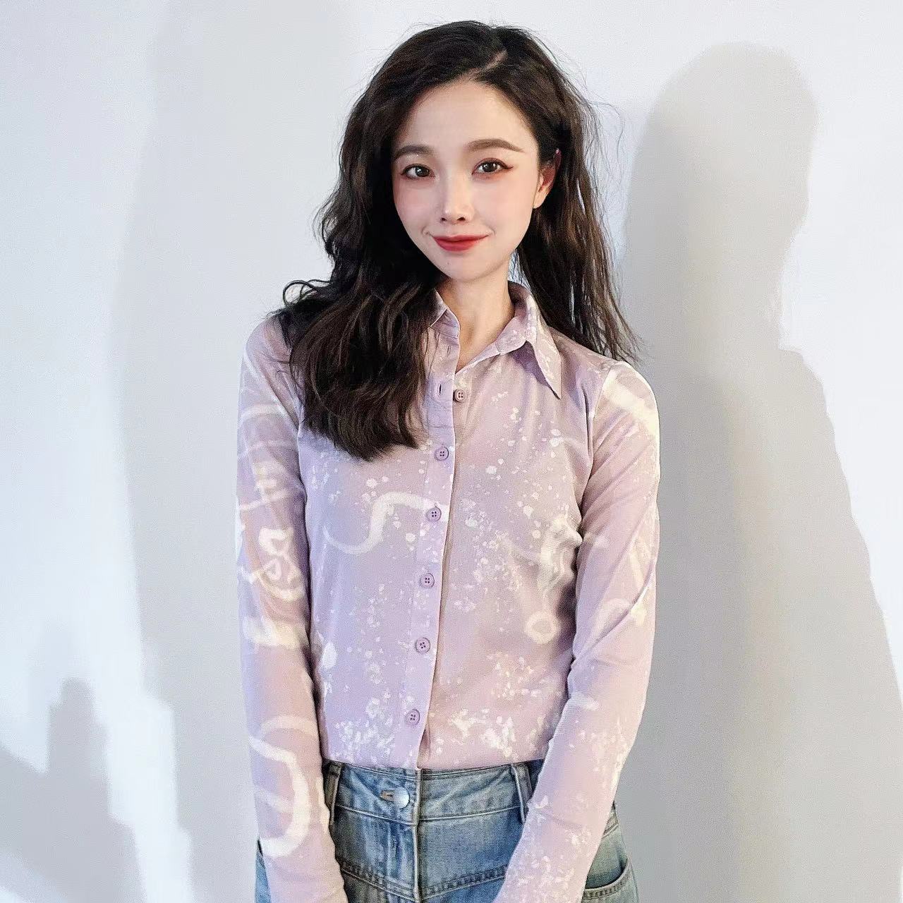GIRDEAR/哥弟春装新品浪漫蓝莓奶油冰淇淋百搭显瘦纱衣1300782