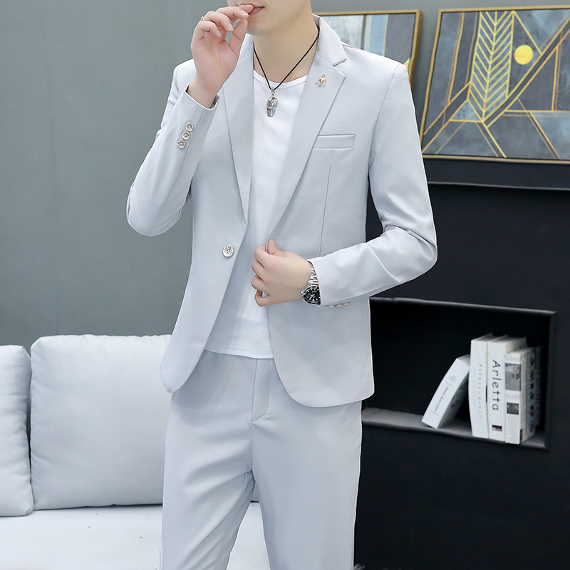 春秋季西服套装男休闲西装韩版修身青少年两件套帅气外套商务潮流