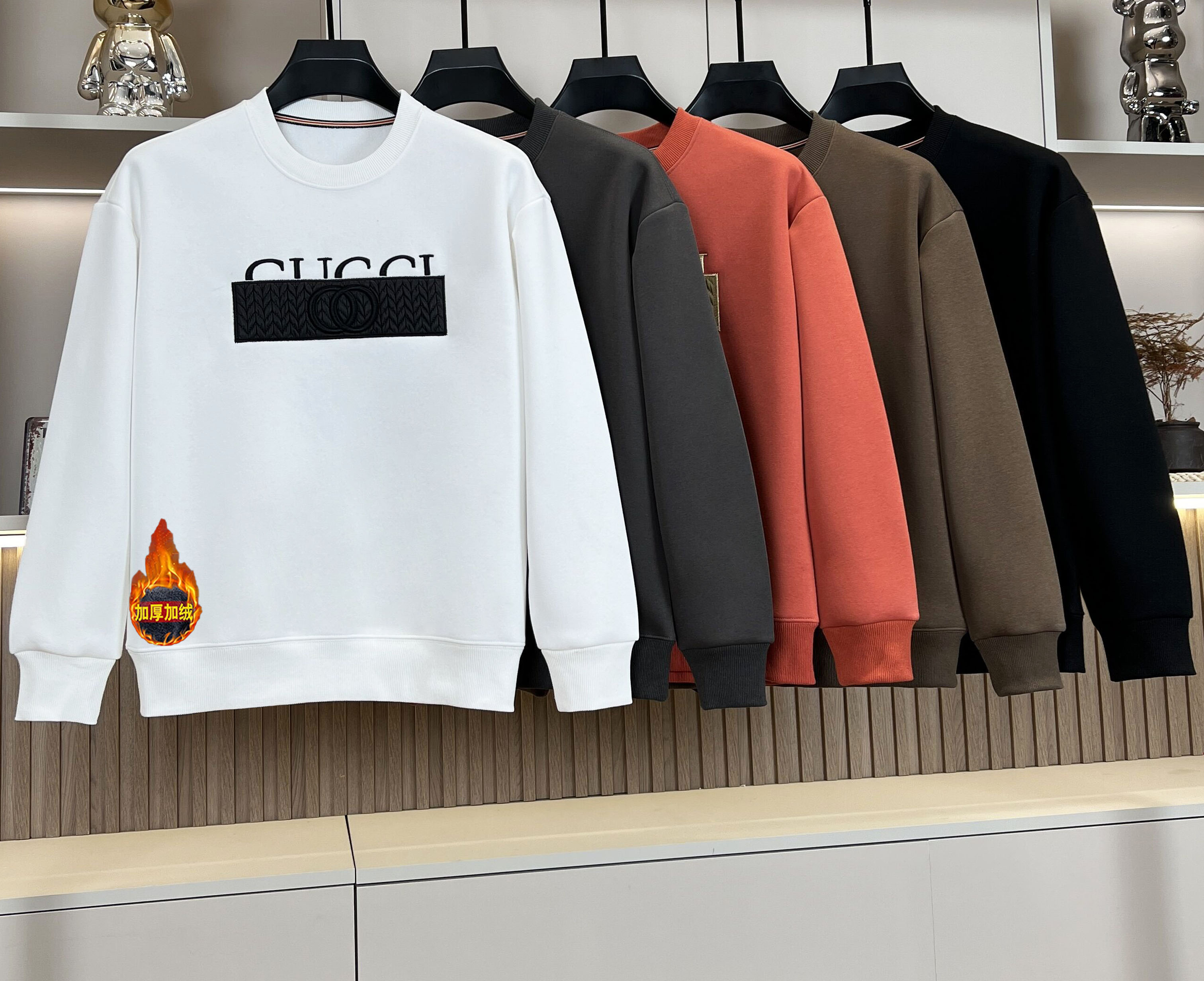 冬季新款图案刺绣麦穗工艺男士时尚美拉德修身加绒卫衣【9997W】