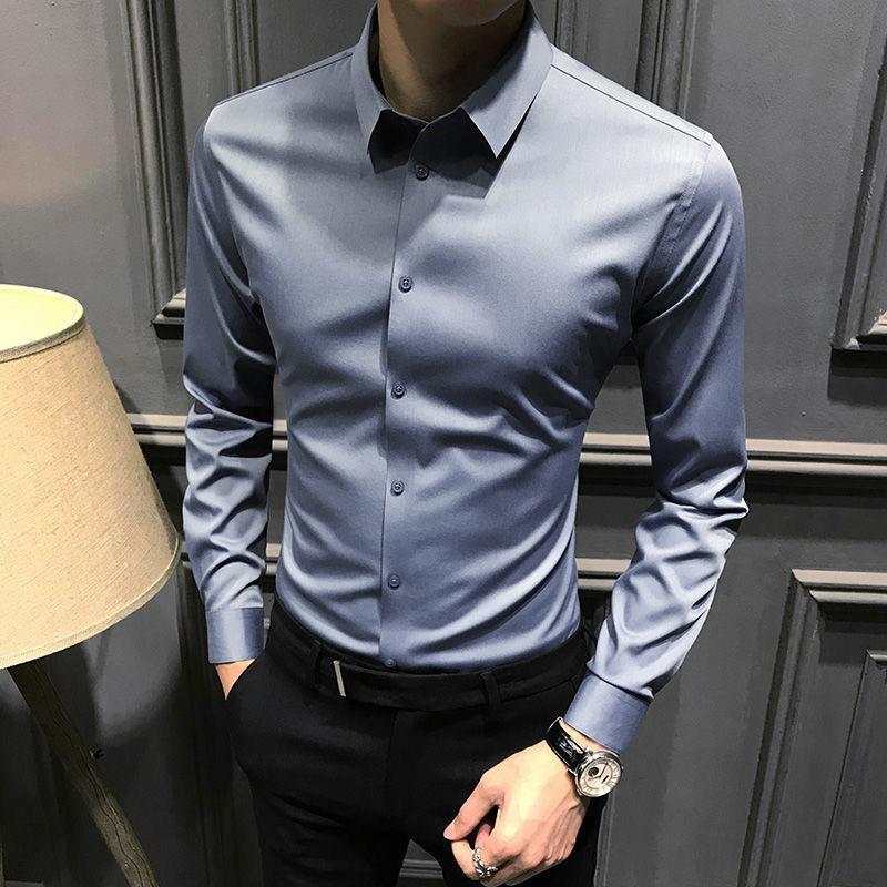 无痕衬衫男款长袖男长袖休闲高级男士高端衬衣修