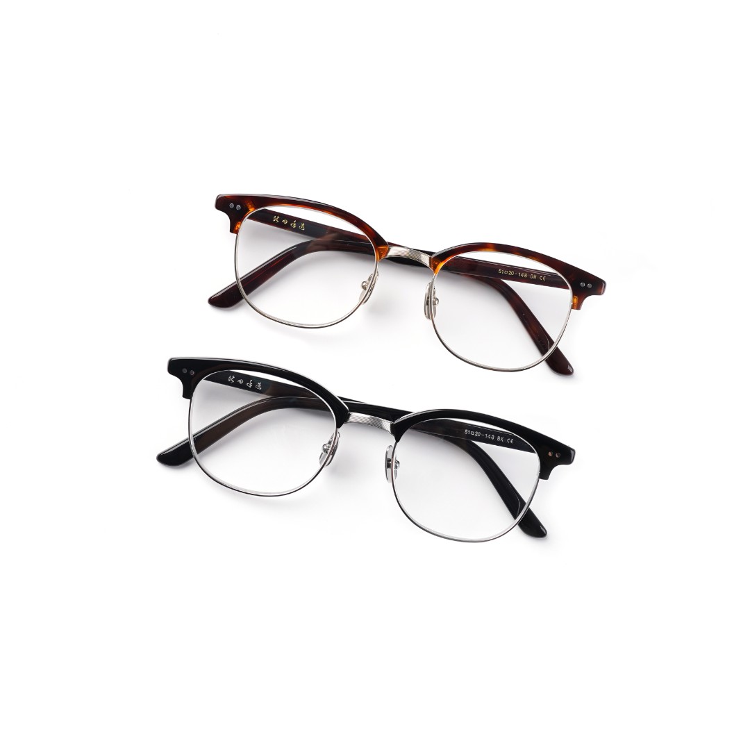 大脸推荐，显瘦！手造复古半框眉架眼镜架纯手工板材纯钛眼镜框架