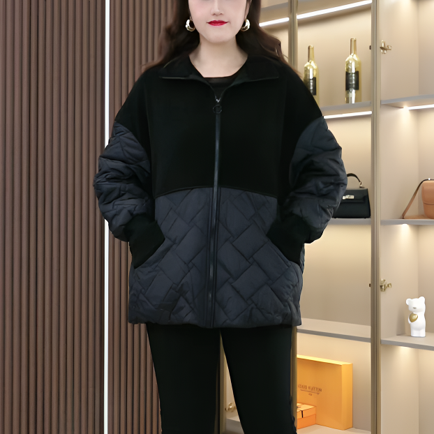 冬季新菱形棉服显瘦洋气加厚立领拼接外套时尚休闲百搭宽松230808