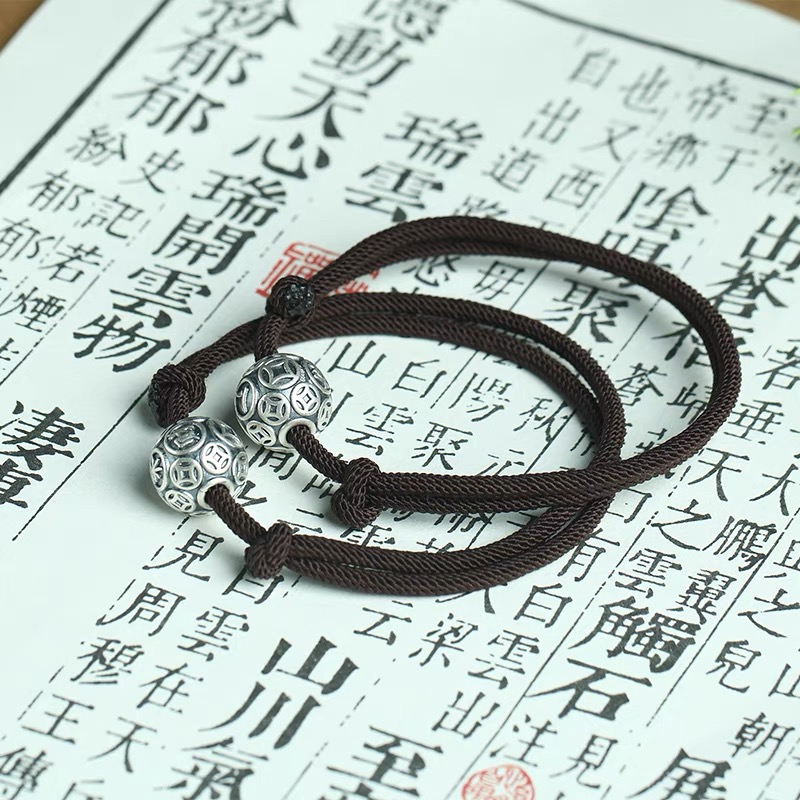 足银手链 复古八方来财手绳男女款情侣99足银纯银手链