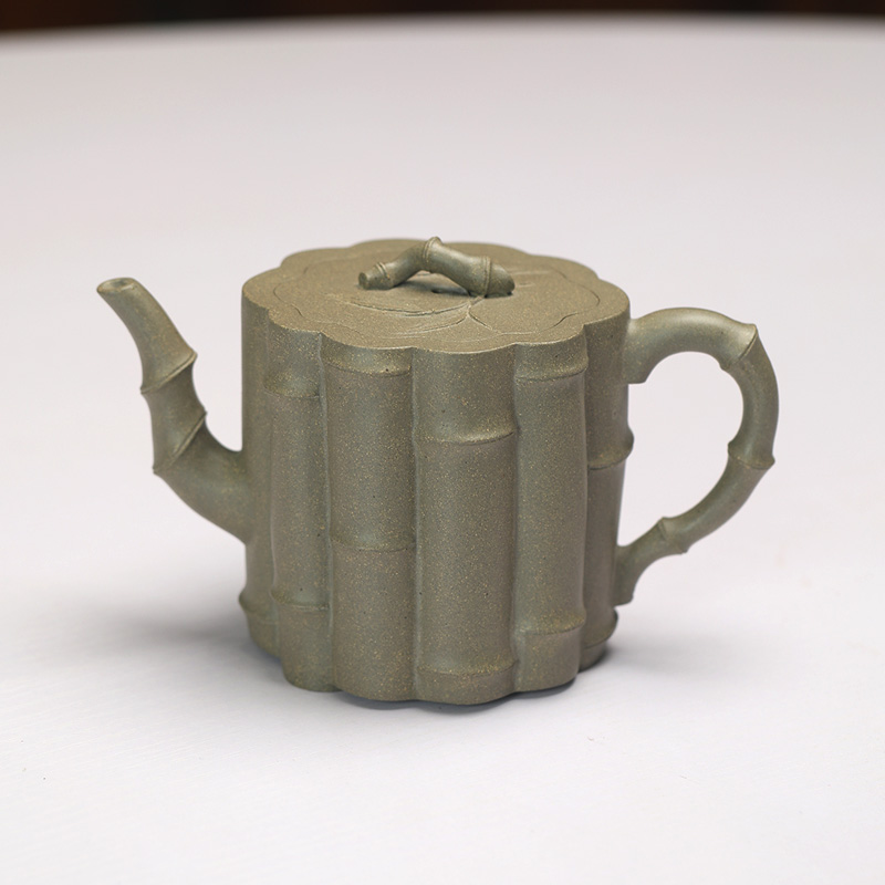 紫砂花器王泽新/十三竹/470cc/青段泥/全手工制作