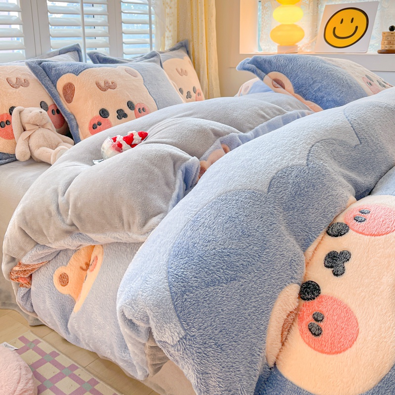 【小扬哥推荐】雪花绒床上四件套冬季加厚珊瑚牛奶绒被套床单床笠