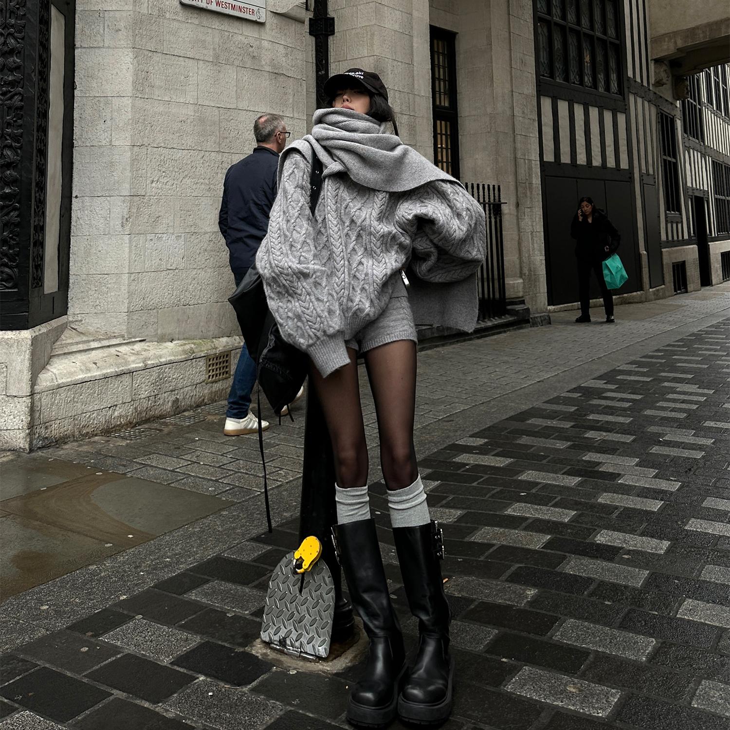 番茄妹妹Tomatosister麻花毛衣宽松慵懒风软糯套头针织上衣三件套