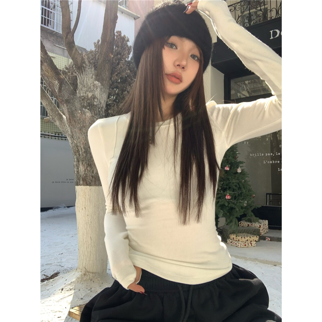 番茄妹妹Tomatosister秋冬德绒磨毛T发热加厚修身t恤内搭打底衫女