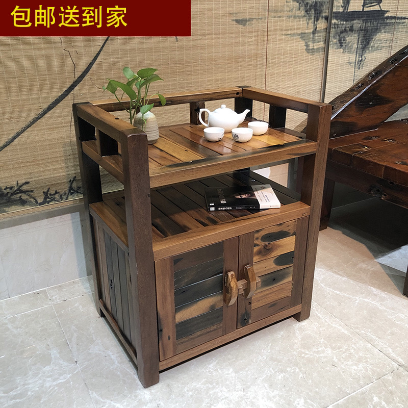 老船木茶水柜转角餐边柜实木中式烧水台家用茶水架置物架茶柜收纳