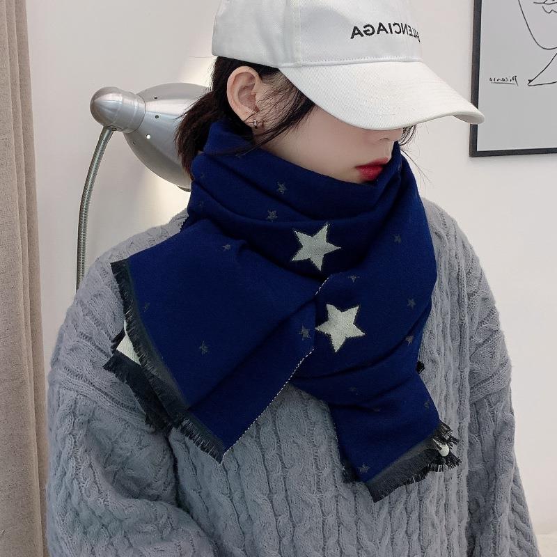 冬季围巾女ins 2023新款高雅仿羊绒双面针织保暖披肩外搭围脖学院