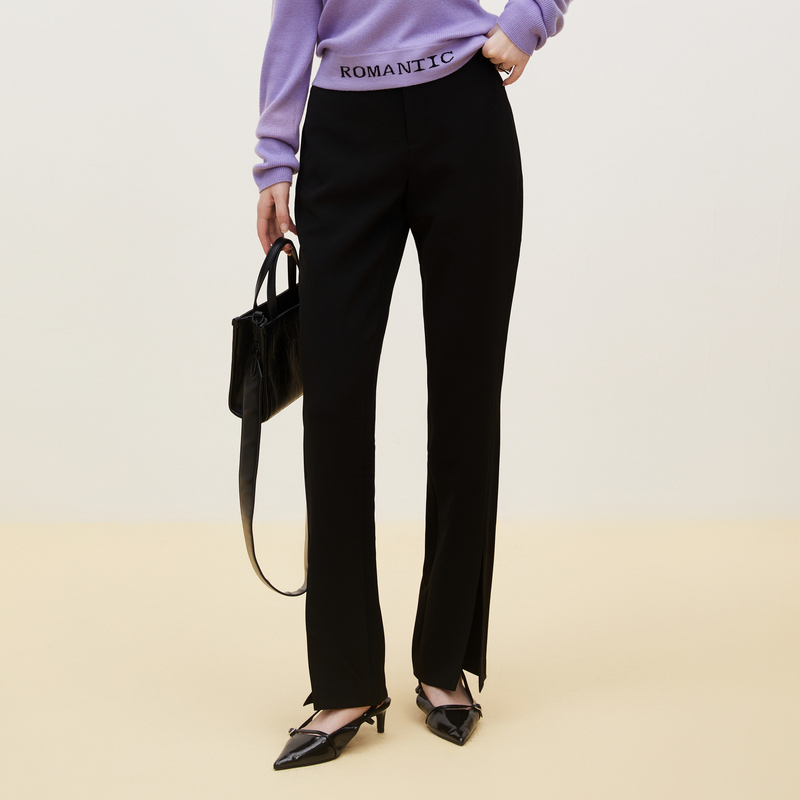 XG雪歌简约休闲裤秋季新款裤子开叉设计微喇长裤女装