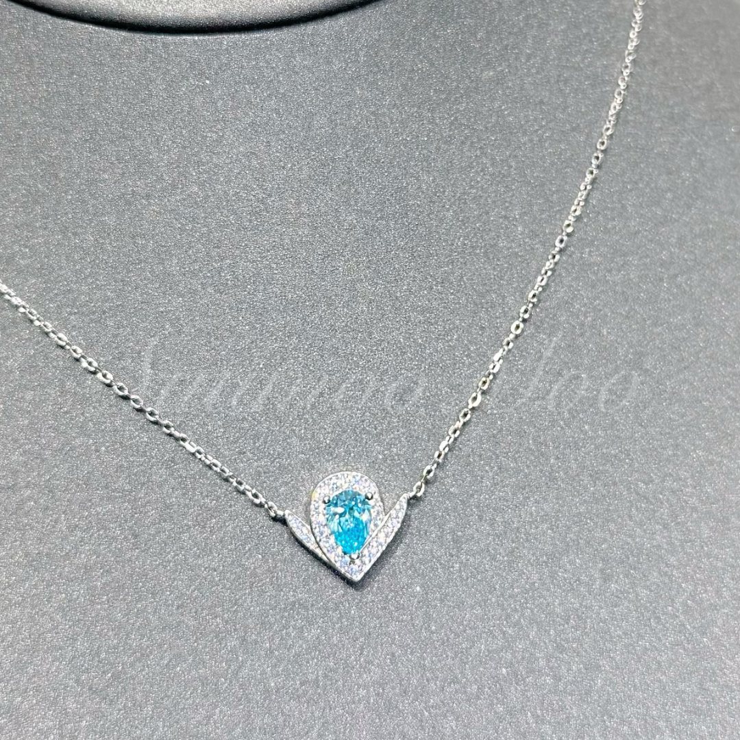 坠链均925银合成锆石 【星辰之泪】法式时尚蓝色锆钻项链 S925银