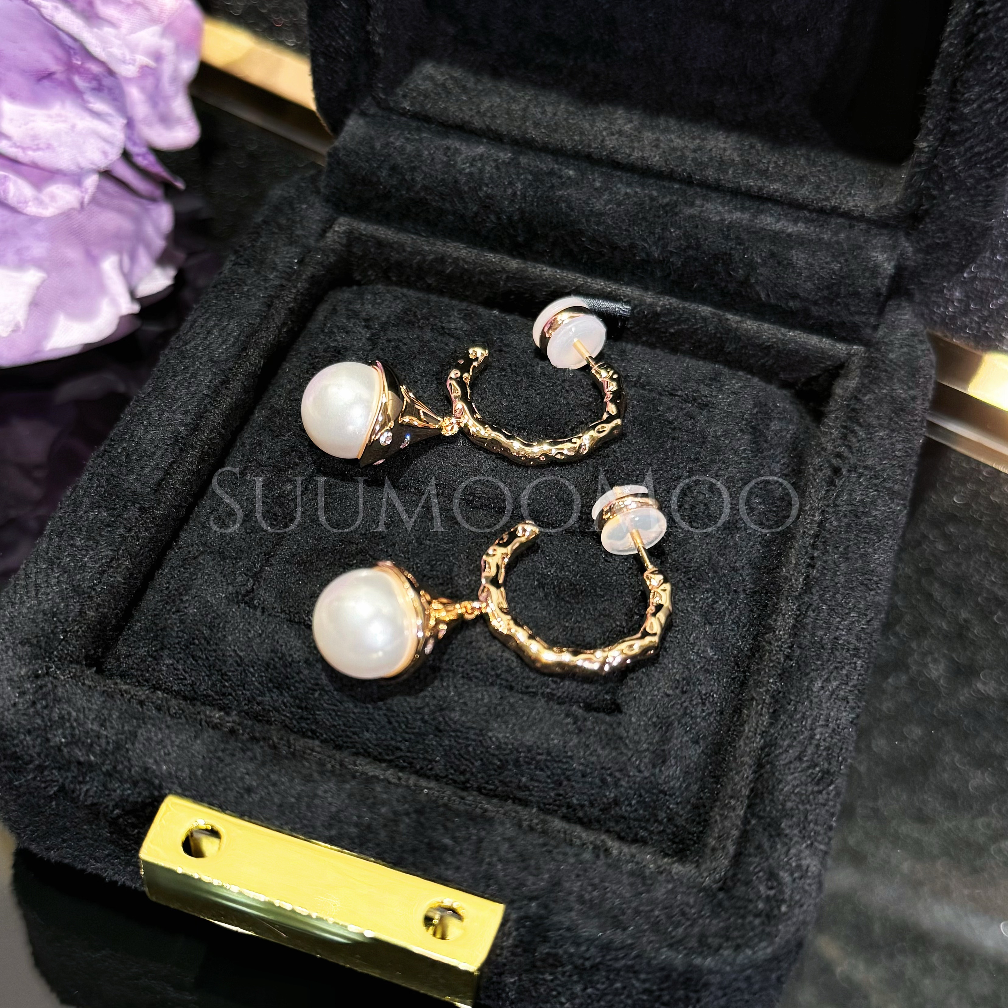 铜合金合成锆石耳饰 法式时尚耳钩款珠珠吊坠耳环