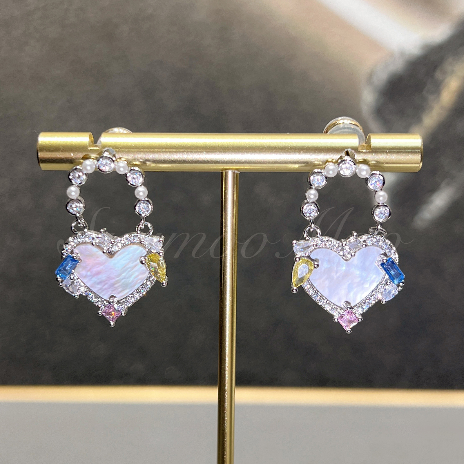 铜合金贝壳耳饰 时尚白贝爱心吊坠耳环