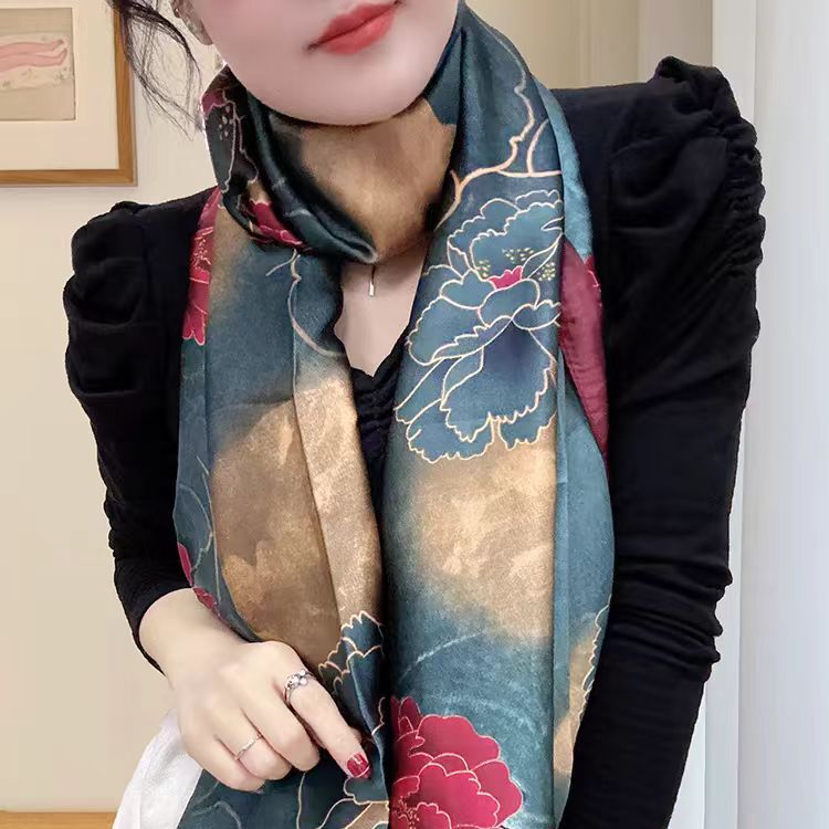 （A0077）秋日胭脂 高端丽锦锻90*180披肩围巾