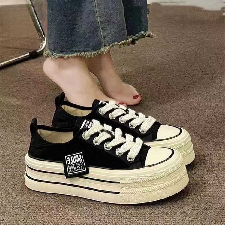 红蜻蜓牌厚底帆布饼干鞋女2023春秋新款松糕百搭运动休闲小白鞋H